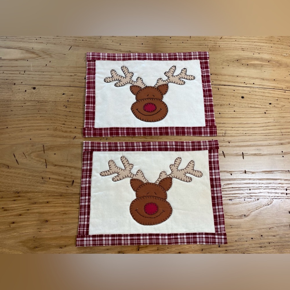Handmade mug rugs reindeer snack mats handcrafted sewing quilted